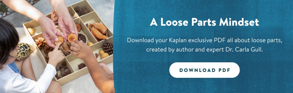 A loose parts mindset. Download your Kaplan exclusive PDF all about loose parts, created by author and expert Dr. Carla Gull.