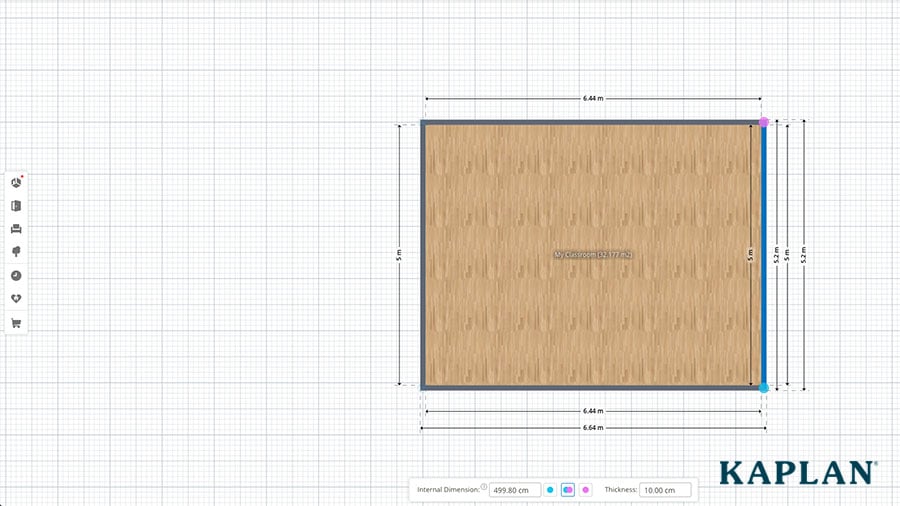 An image of the beginning stage of a classroom design using the myKaplan FloorPlanner tool. 