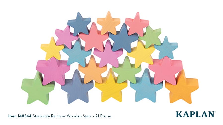 An image of the Kaplan Stackable Rainbow Wooden Stars - 21 piece set. 