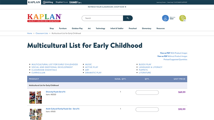 Screen view of a saved classroom list inside a myKaplan online account.