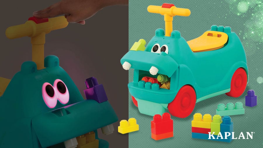 An image of a Hippo Ride-On with Lights, Sounds, and Blocks toy.
