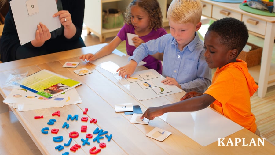Children use tools from the Nemours Reading Bright Start curriculum to learn early reading skills. 