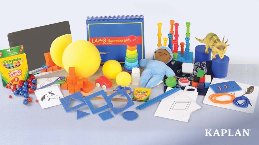 An image of the Learning Accomplishment Profile early childhood assessment kit. 