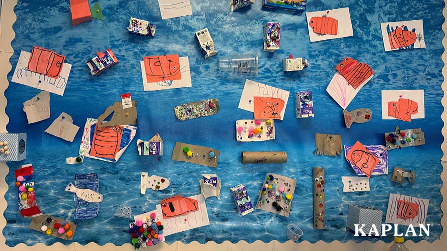 An image of a final Connect4Learning project depicting a coral reef made from various art projects.