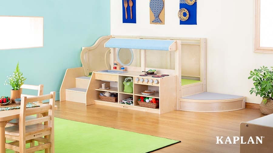Dramatic play center in a toddler classroom