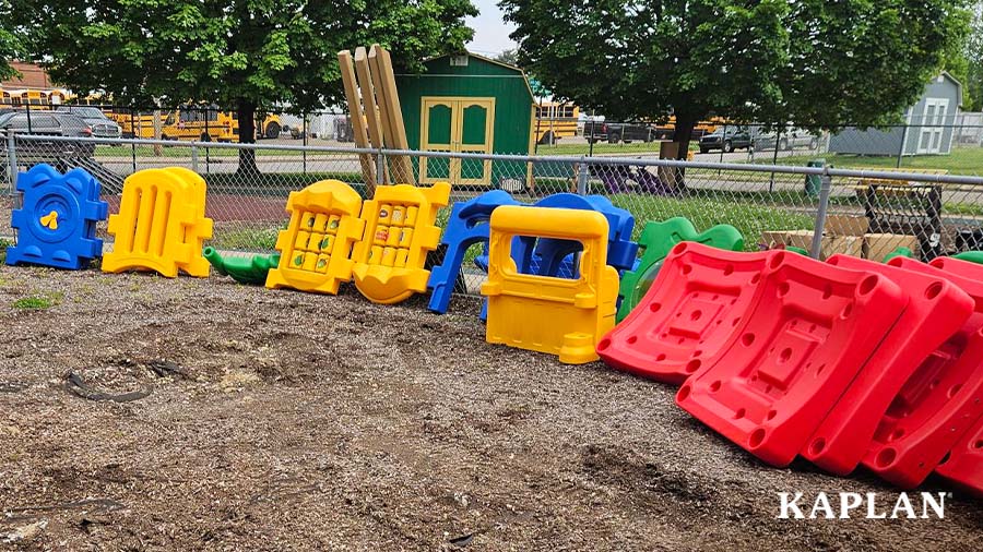 Pieces of the new playground and about ready to be assembled. 