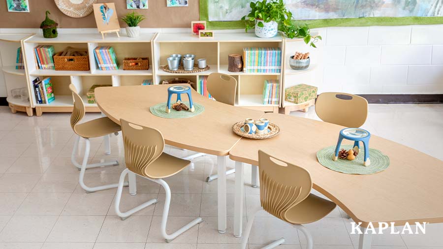 An image of an early elementary classroom featuring the Sense of Place for Early Elementary furniture collection. 