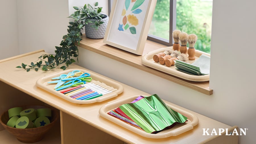 Quaint art corner with art supplies and children's artwork