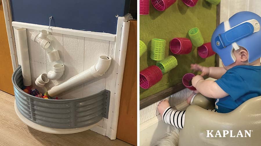 Infant exploring a vertical learning space