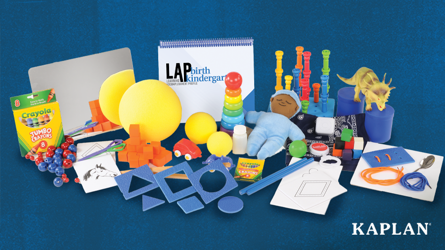 An image of the components of the LAP Birth to Kindergarten assessment kit. 