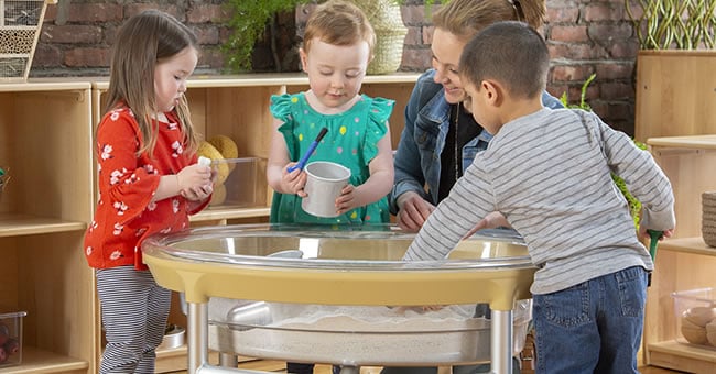 Sand and water store trays for nurseries