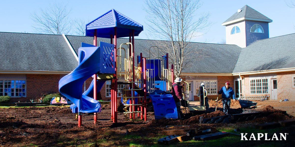 Featured image: An image of a large, blue Kaplan playground playset during the installation process at an early childhood facility.  - Read full post: Playground Renovation vs. Starting From Scratch: Which Is For You?